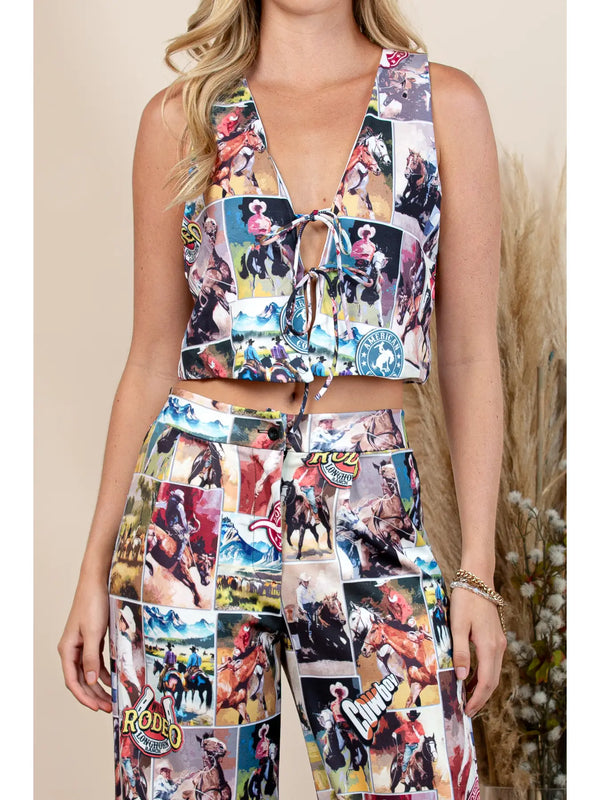 COWBOY PRINT VEST TIE BOW