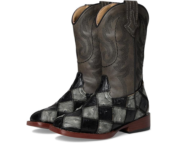 ROPER KIDS BLACK/SILVER OSTRICH CHECKED BOOT