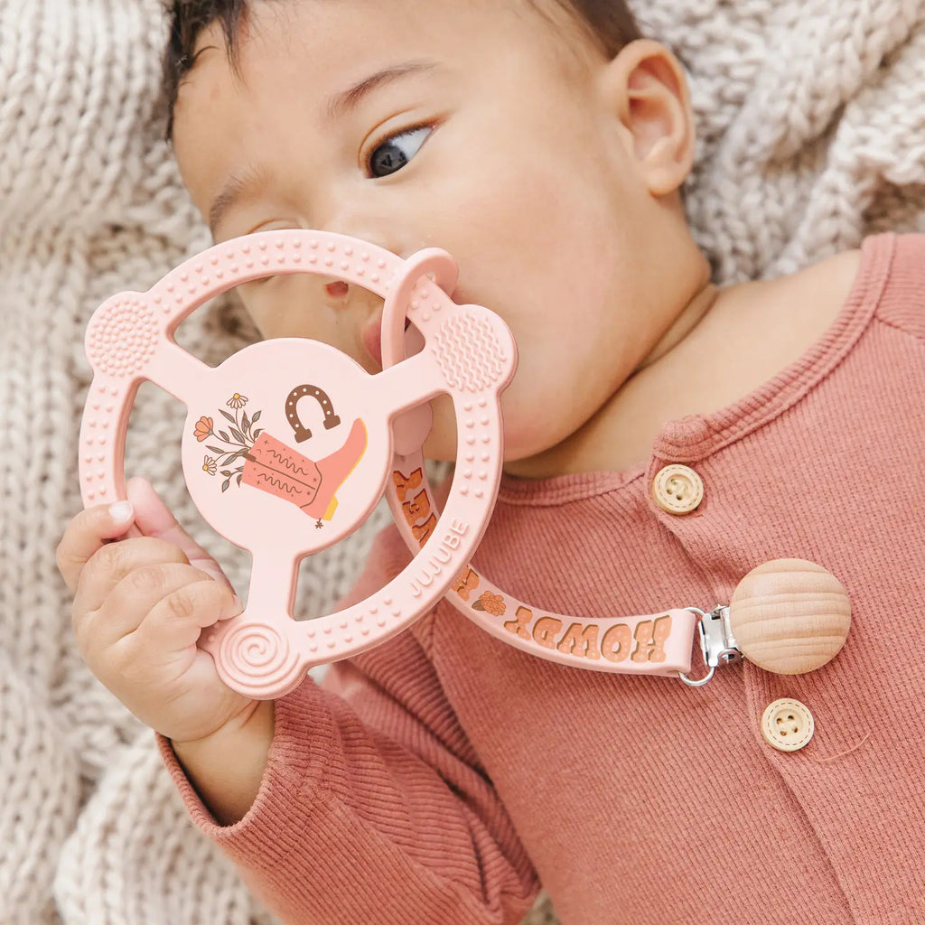 Silicone Teether Ring with Detachable Clip Bloomin' Boot JF32040BBT