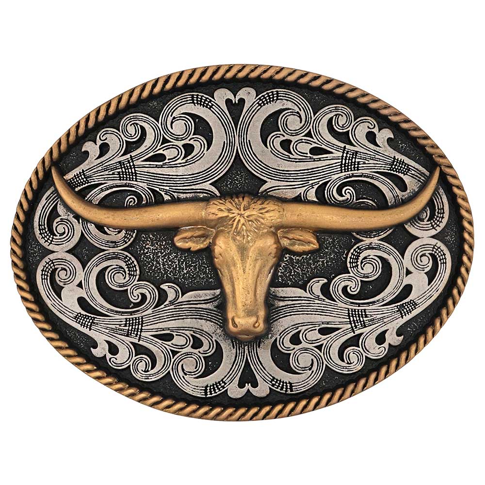 Two-Tone Longhorn Attitude Buckle A1015P