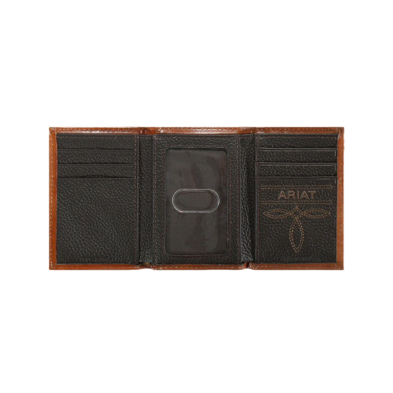 Ariat® Men's Trifold Basketweave Shield Tan Wallet A3550408