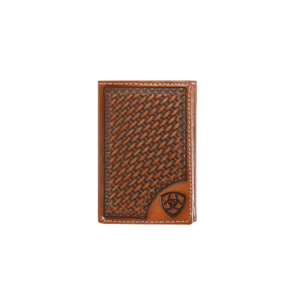 Ariat® Men's Trifold Basketweave Shield Tan Wallet A3550408