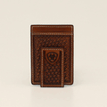 Ariat® Men's Money Clip Basketweave Shield Tan Wallet A3550508