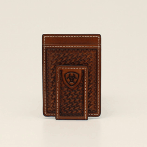 Ariat® Men's Money Clip Basketweave Shield Tan Wallet A3550508