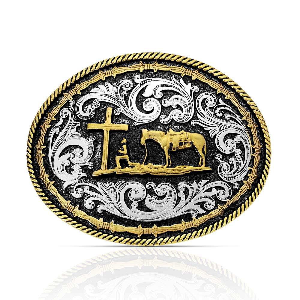 A543 Two tone Rope & Barbed Wire Classic Impressions Christian Cowboy Attitude Buckle