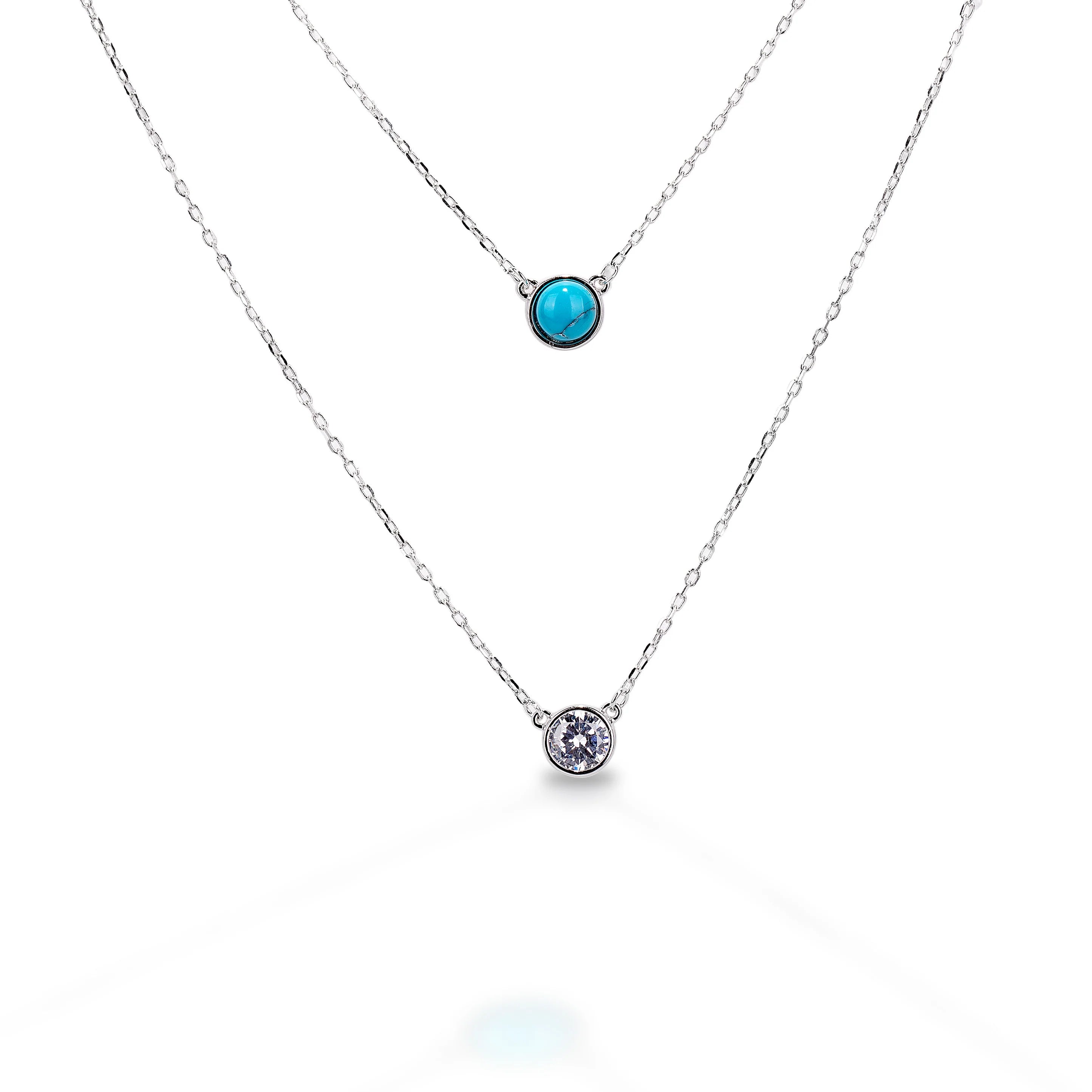 KHSBGP01167 Kelly Herd 2 Stranded Necklace with Turquoise and CZ