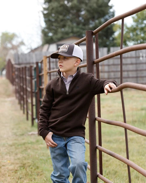 CINCH BROWN 1/4 ZIP PULLOVER BOYS SWEATER MWK7980004