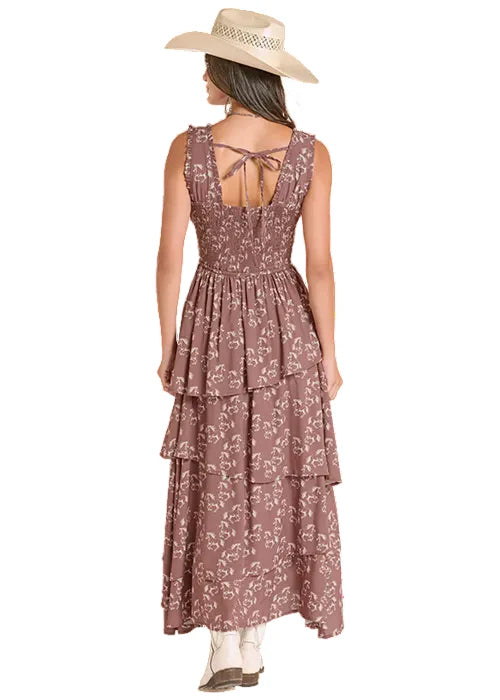 Rock & Roll Women's Brown Western Horse Print Maxi Dress BWDOR08817