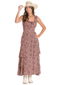 Rock & Roll Women's Brown Western Horse Print Maxi Dress BWDOR08817