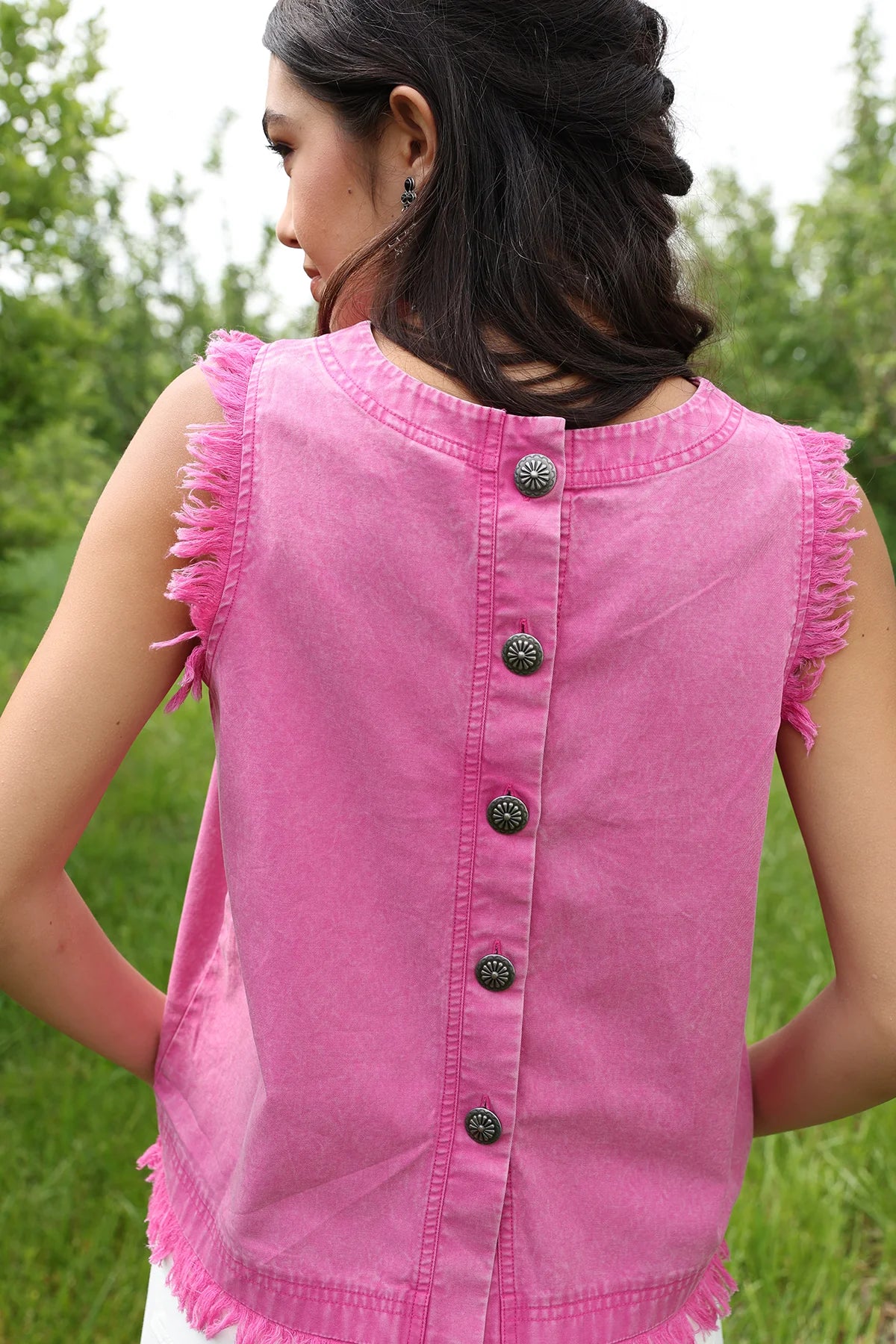 CINCH WOMENS PINK BUTTON BACK TANK TOP CTW7512002