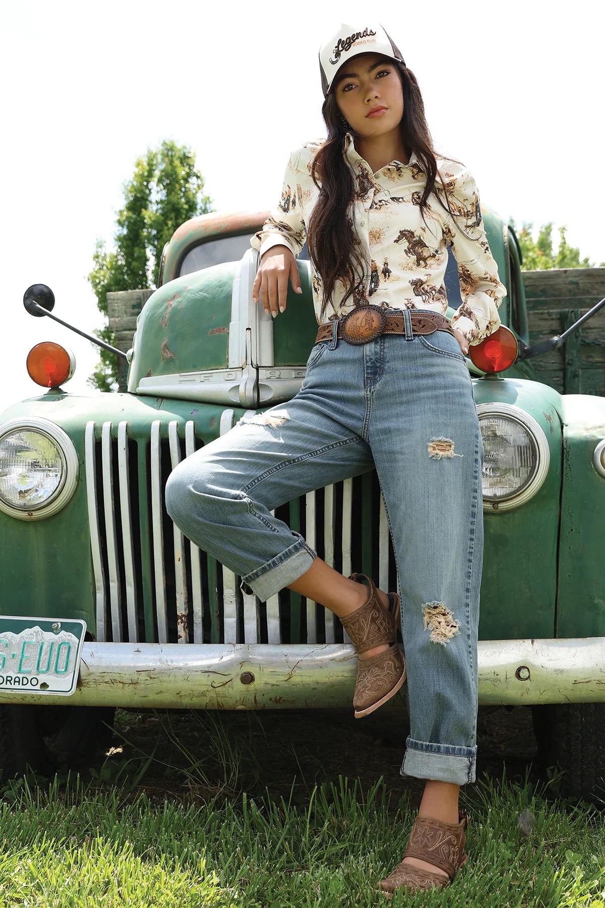 CRUEL GIRL WOMEN'S RODEO PRINT LONG SLEEVE SHIRT CTW7537001