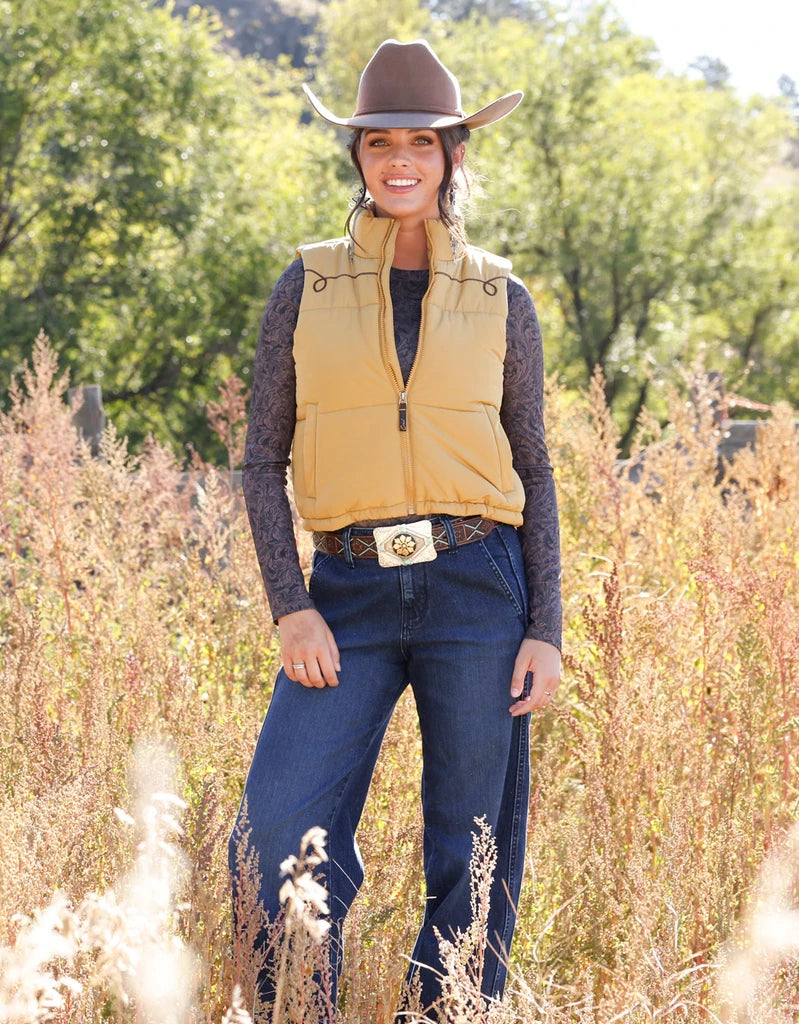 Cruel Women's Embroidered Zip Vest - Gold CWV7457001