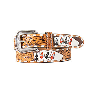 3-D BELT FOUR ACES TOOLED LEATHER TAN D100016848