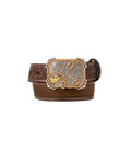 3D BOY'S BROWN 3D CRAZY HORSE INLAY EMBOSSED WESTERN BELT - D120004202