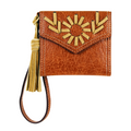 2610246261 Women's Tan With Leather Stitching And Suede Tassel Mini Wallet