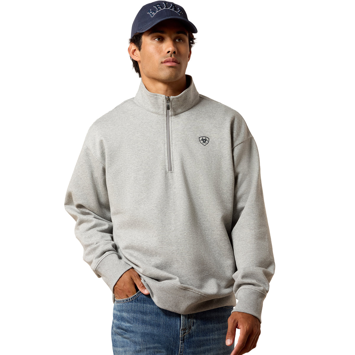 ARIAT 1/4 ZIP HEATHER GREY PULLOVER 10085377