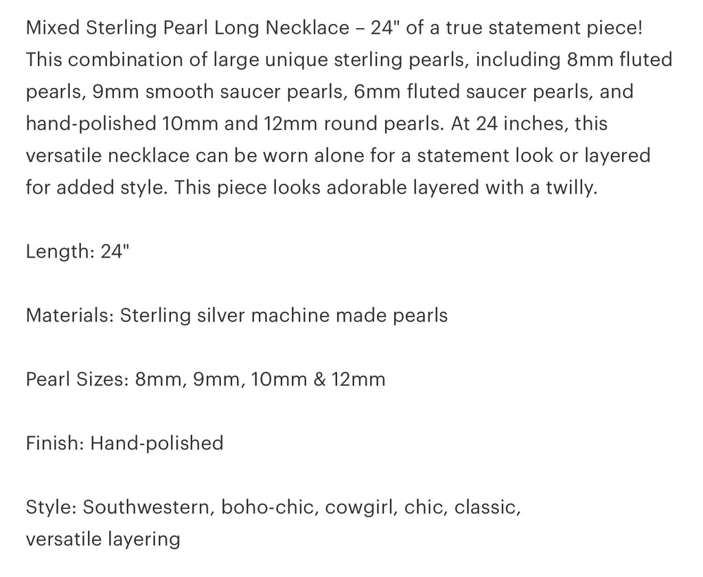 Graduated Mixed Necklace Sterling Pearls 24 length