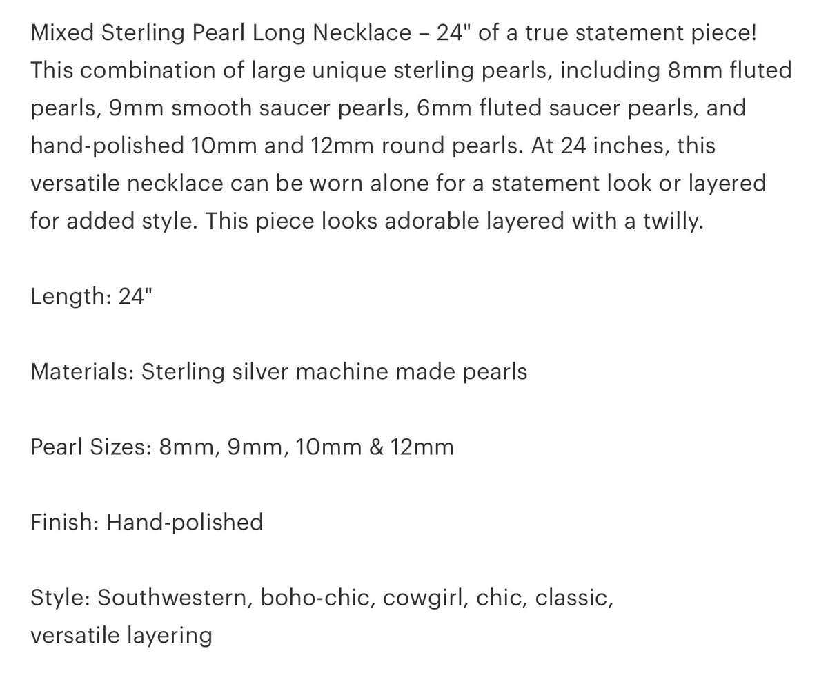 Graduated Mixed Necklace Sterling Pearls 24 length