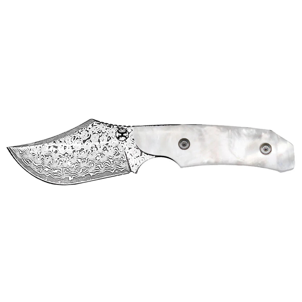HOOEY DOMINO WHITE SKINNER W/DAMASCUS BLADE KNIFE HK305