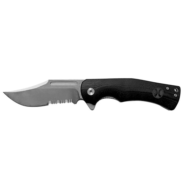 SERRATED BLADE "BLACK MICARTA CLIP POINT FLIPPER" HOOEY KNIFE HK1001S