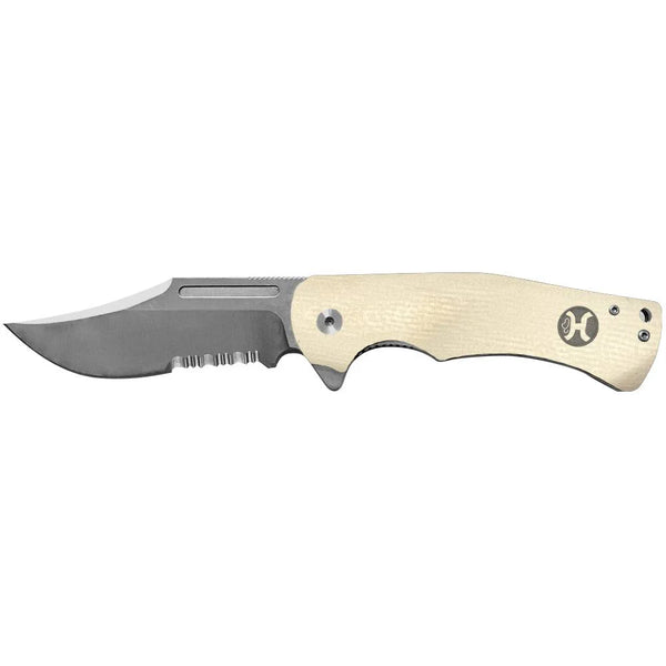Hooey SERRATED BLADE WHITE G10 CLIP POINT FLIPPER KNIFE hk1002s
