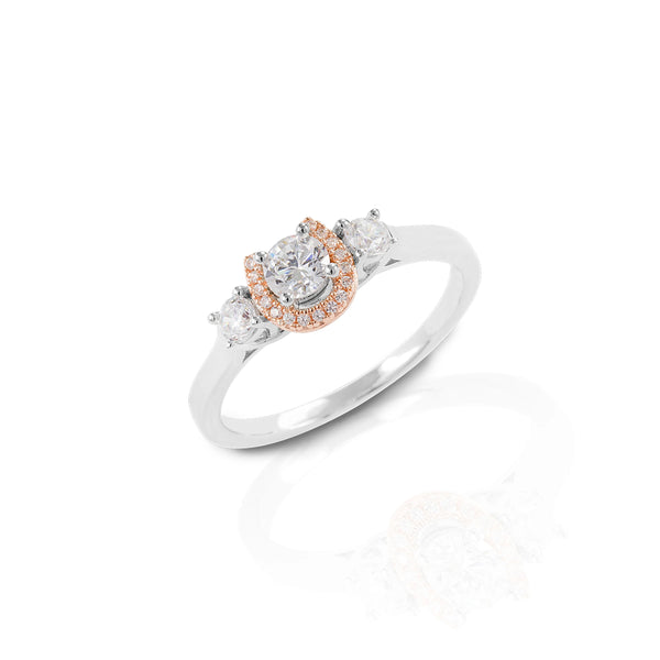 Kelly Herd Three Stone Horseshoe Ring with Rose Gold - Sterling Silver HR006
