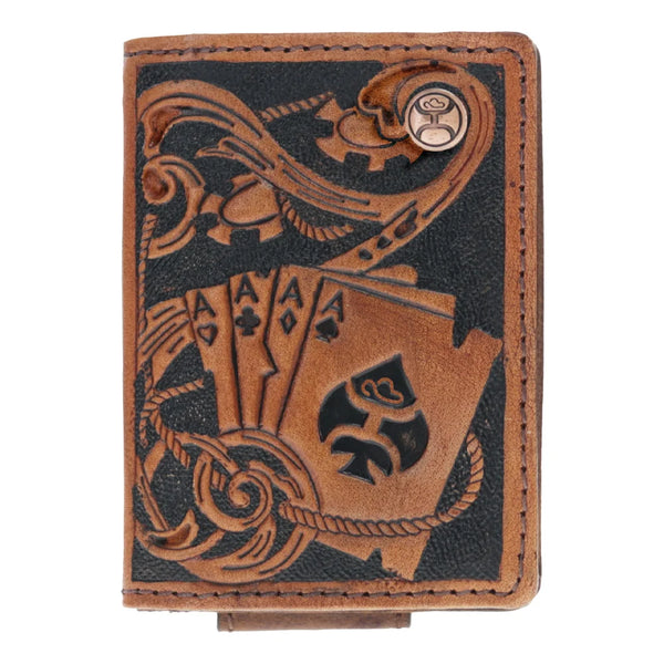 GAMBLER BIFOLD MONEY CLIP TAN CARD EMBOSSED  HMC038-BRBK