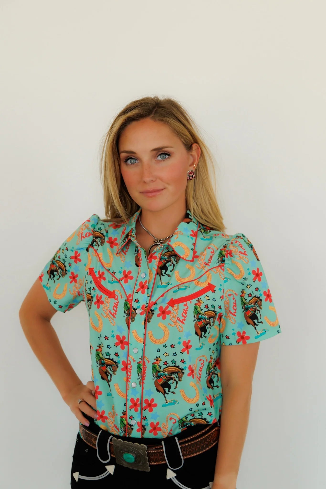 Pearl Snap, Turquoise Yeehaw Short Sleeve HH2707