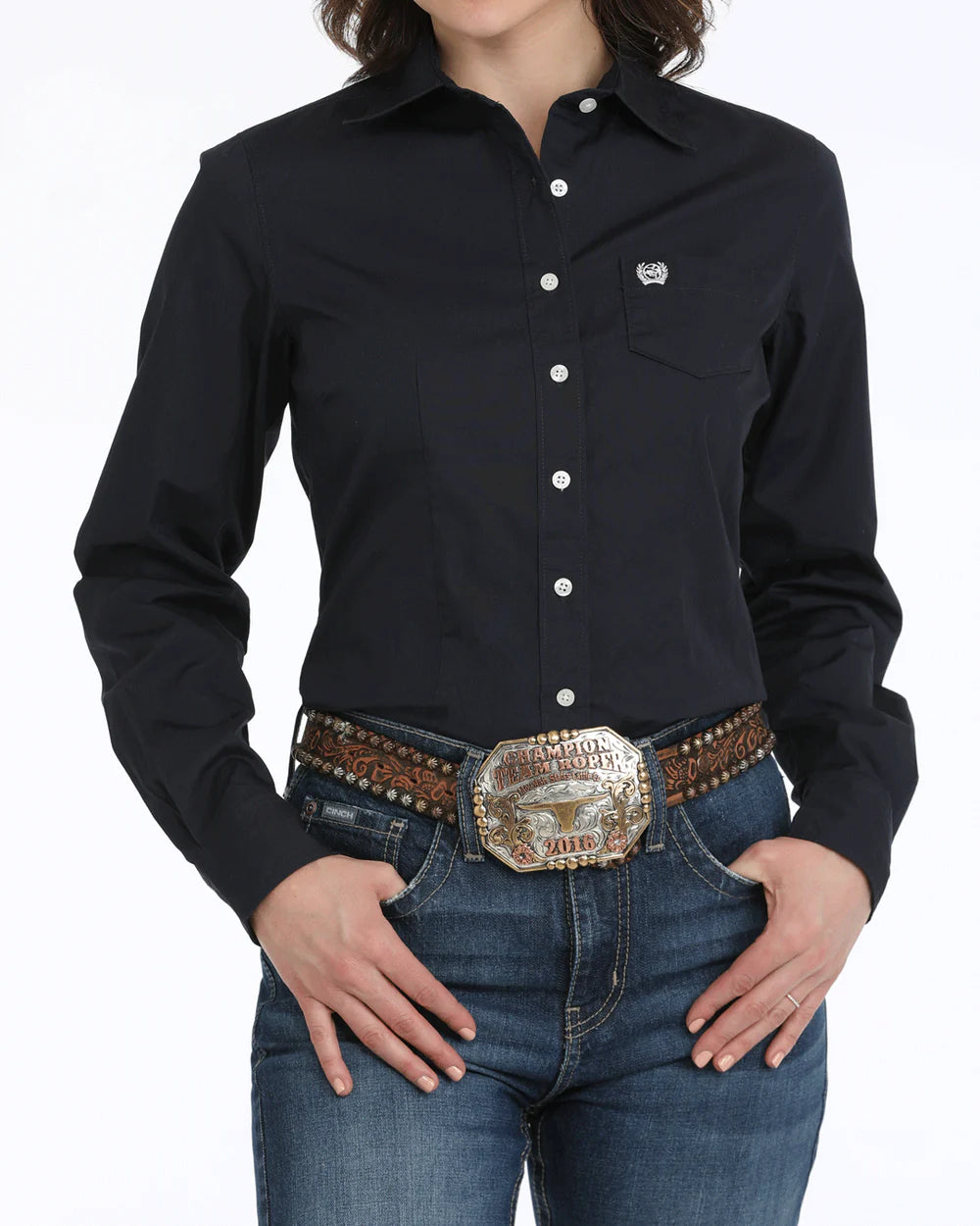 WOMEN'S SOLID ARENA FIT BUTTON-DOWN WESTERN SHIRT