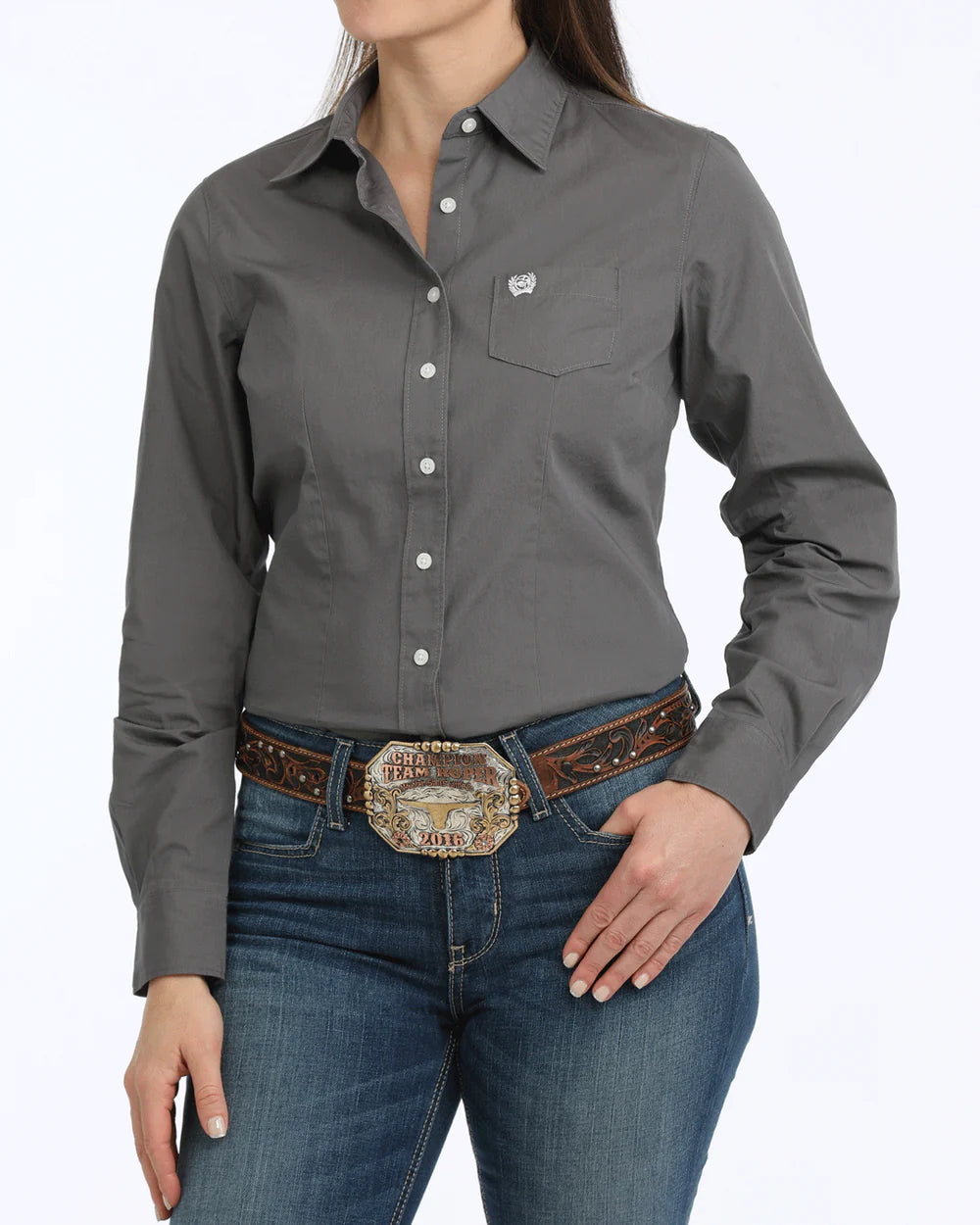 WOMEN'S SOLID ARENA FIT BUTTON-DOWN WESTERN SHIRT