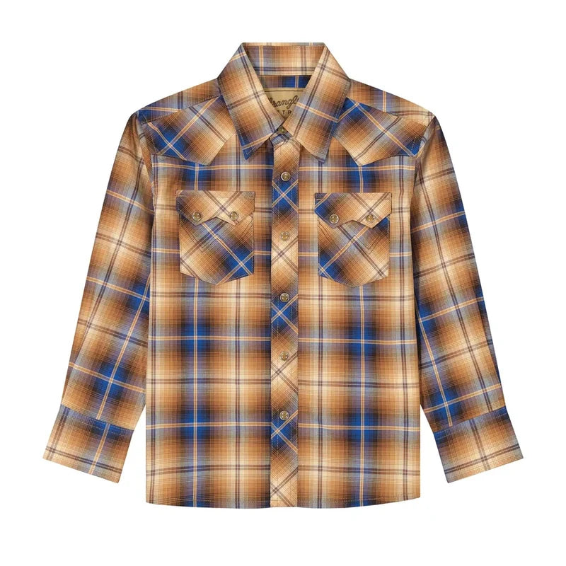 BOY'S WRANGLER RETRO LONG SLEEVE SHIRT BLUE /BROWN 112385925