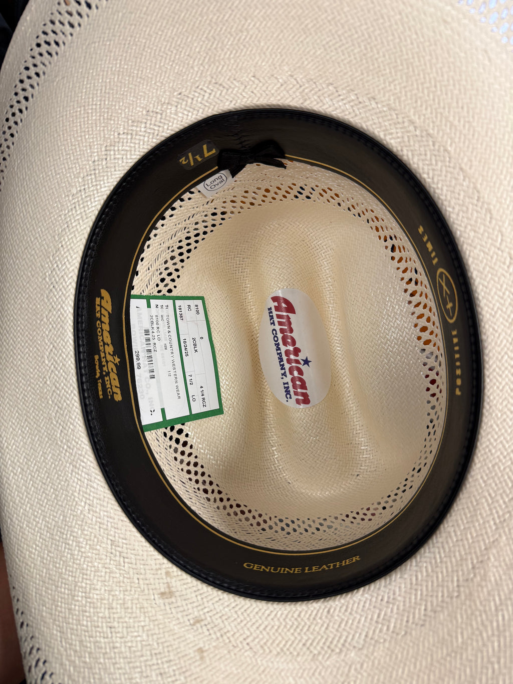 American Hat Co. 20X Rancher Ivory Brim Western Straw Hat 8100RC-2CBLK