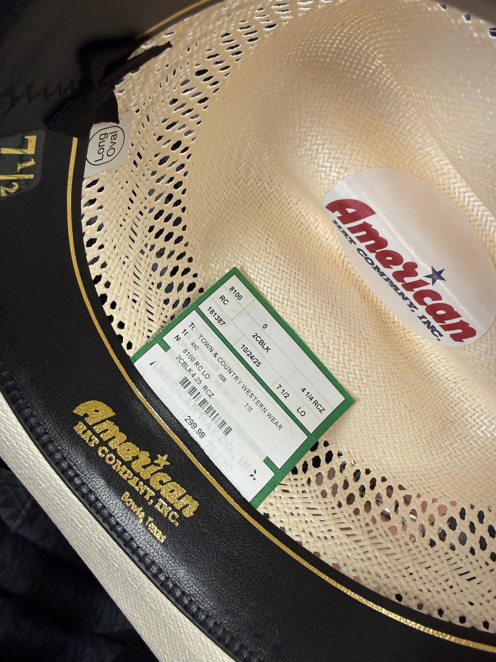 American Hat Co. 20X Rancher Ivory Brim Western Straw Hat 8100RC-2CBLK