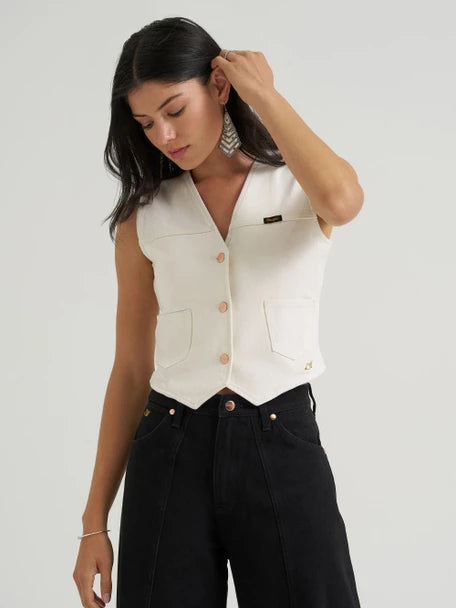 112385569 Wrangler Lainey Wilson Denim Vest - White