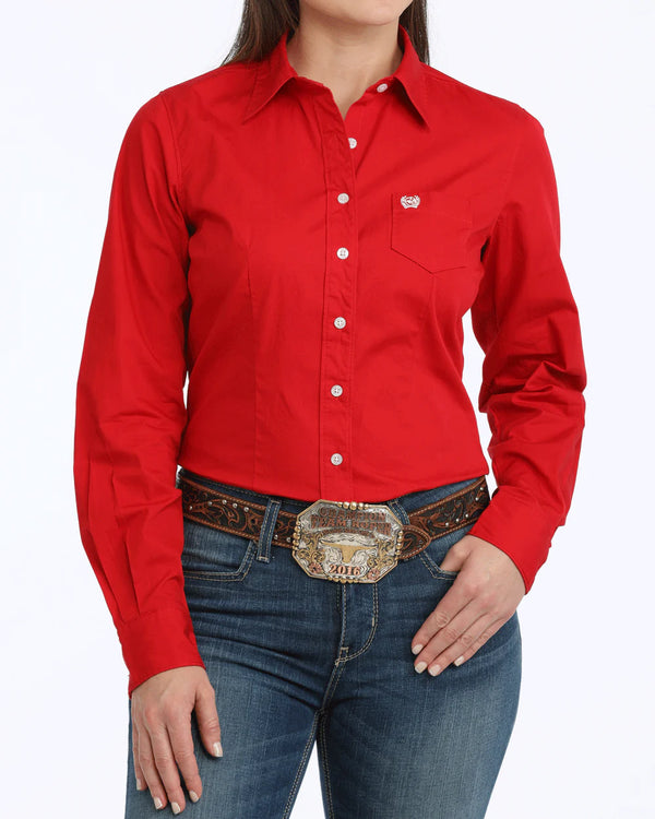 WOMENS CINCH SOLID BUTTON DOWN RED MSW9164032