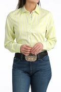 Women's Cinch Long Sleeve Lime and White Striped Button Up MSW9165087