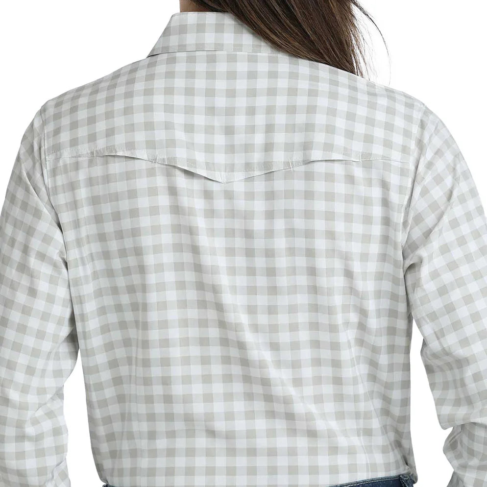 Cinch Women's White Gingham ArenaFlex Long Sleeve Shirt MSW9206005