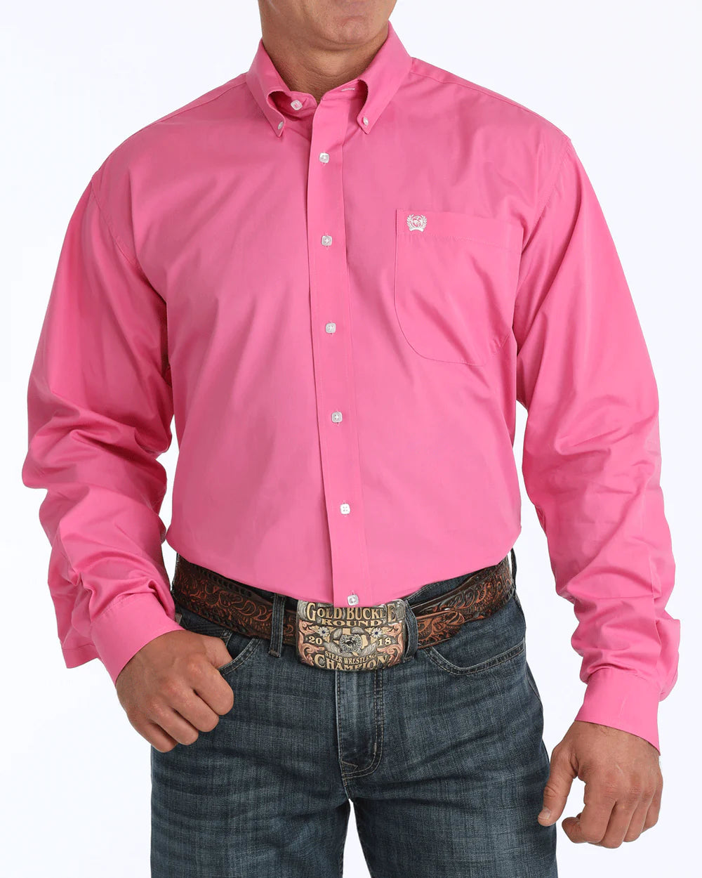 MENS CINCH SOLID BUTTON DOWN PINK MTW1103320