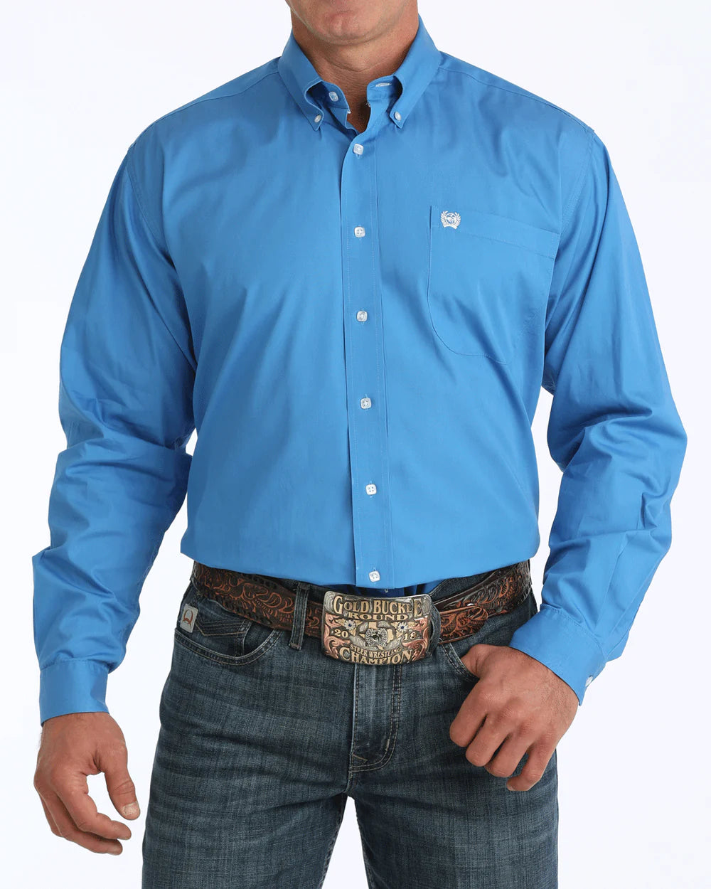 MENS CINCH SOLID BUTTON DOWN BLUE MTW1103799