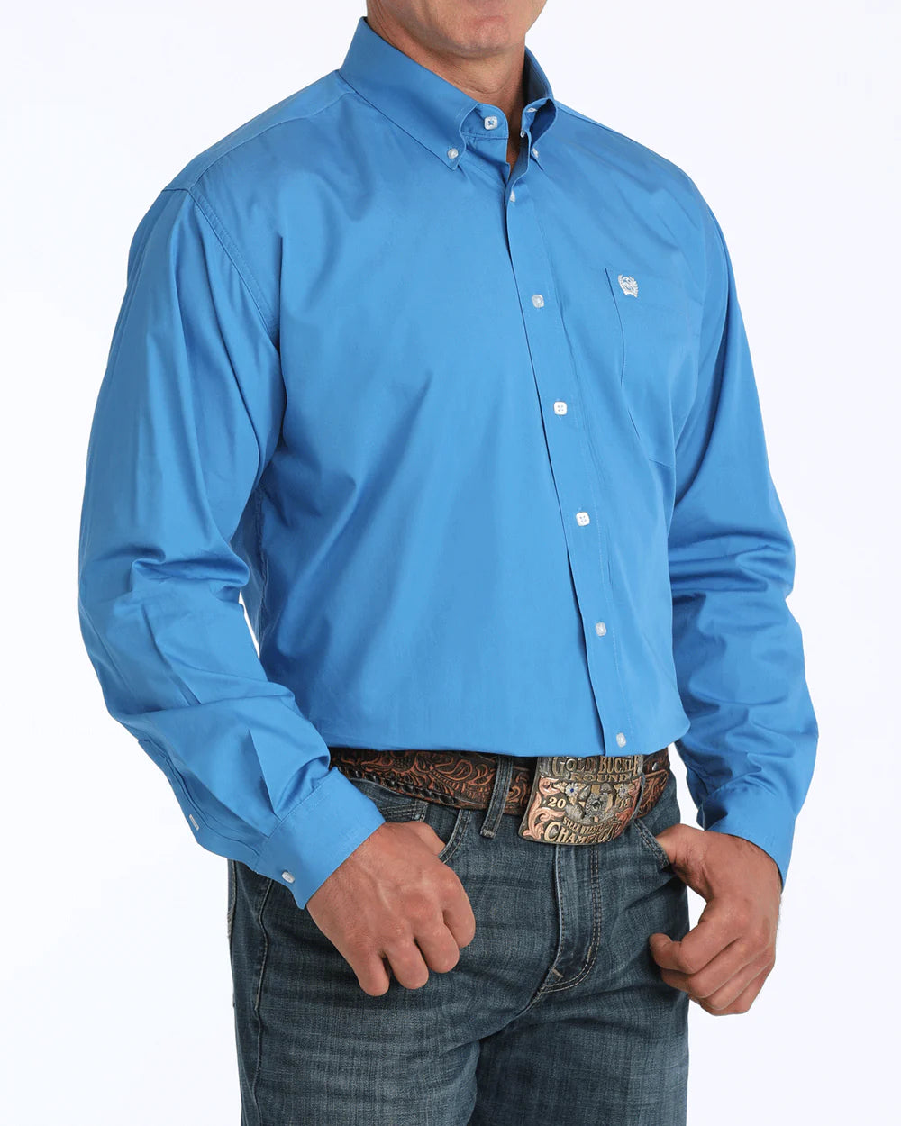 MENS CINCH SOLID BUTTON DOWN BLUE MTW1103799