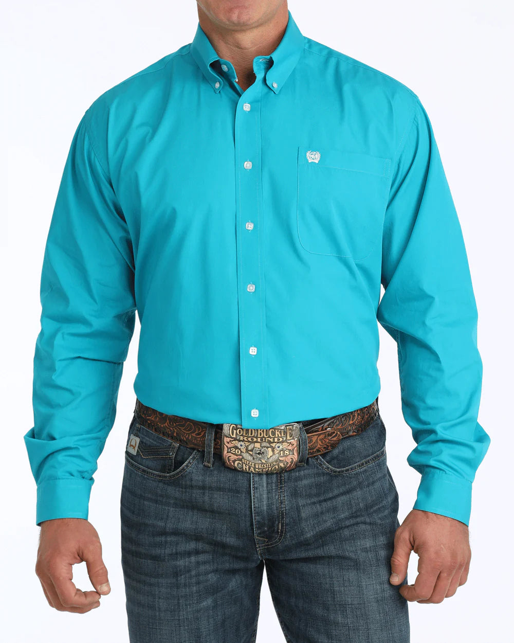 MENS CINCH SOLID BUTTON DOWN TEAL MTW1103800