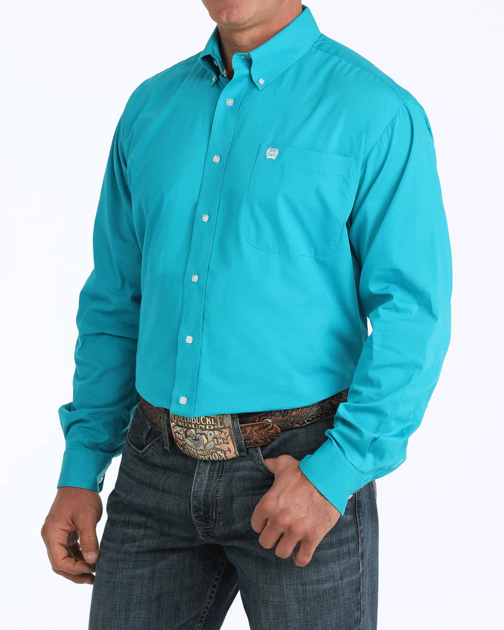 MENS CINCH SOLID BUTTON DOWN TEAL MTW1103800