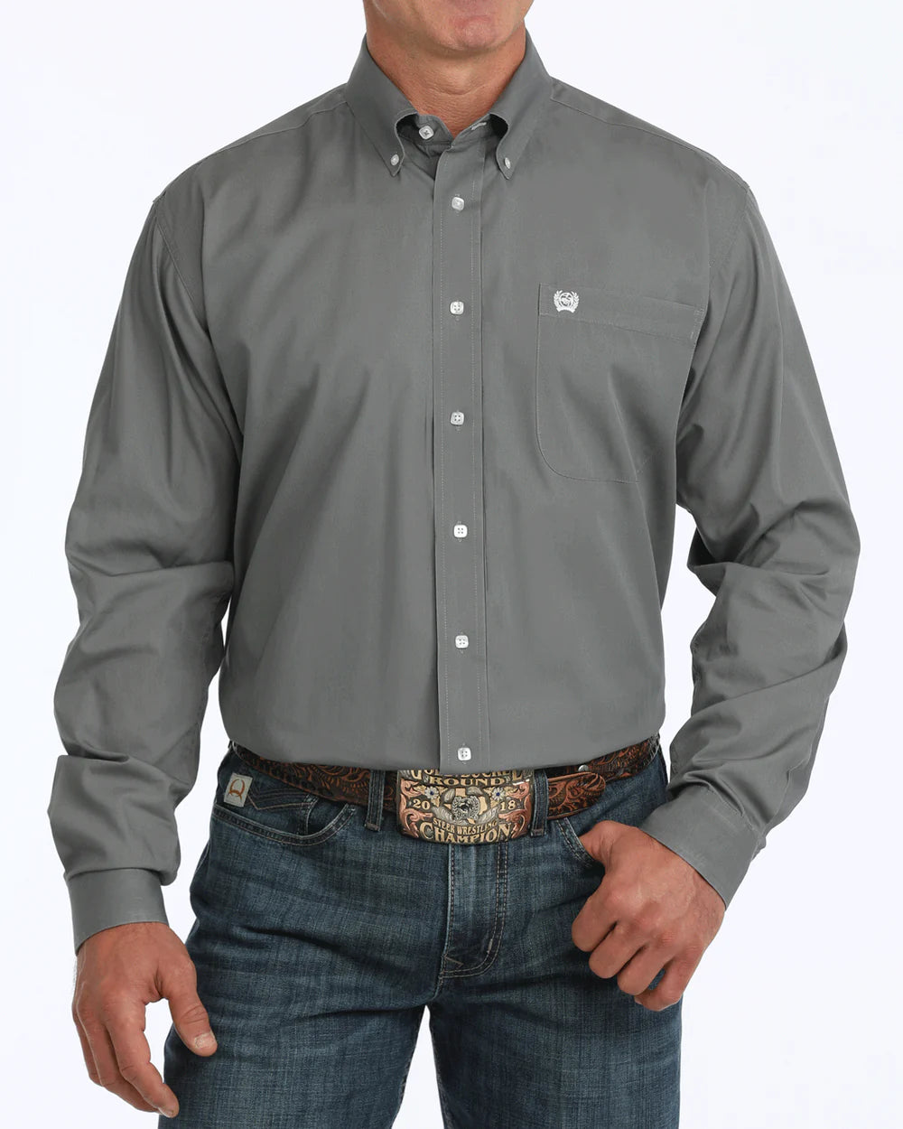 MENS CINCH SOLID BUTTON DOWN GRAY MTW1104238