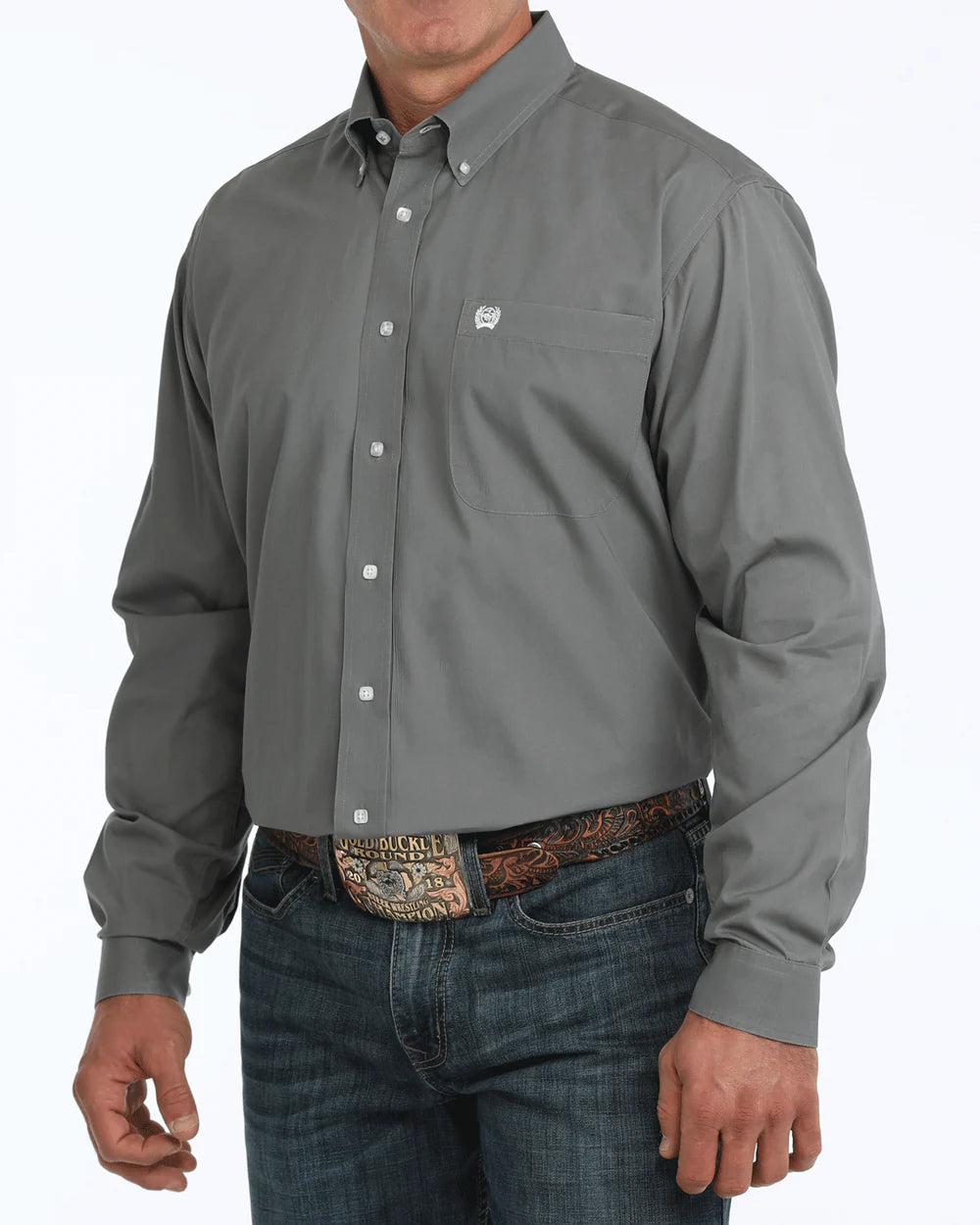 MENS CINCH SOLID BUTTON DOWN GRAY MTW1104238