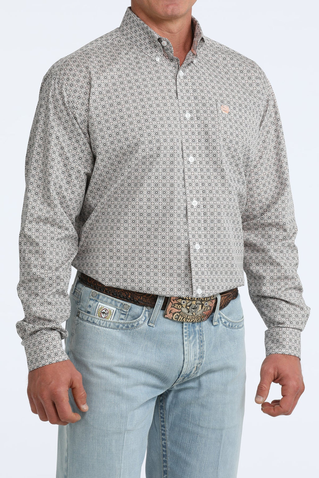 Cinch Men's White Stripe Long Sleeve Shirt MTW1106107