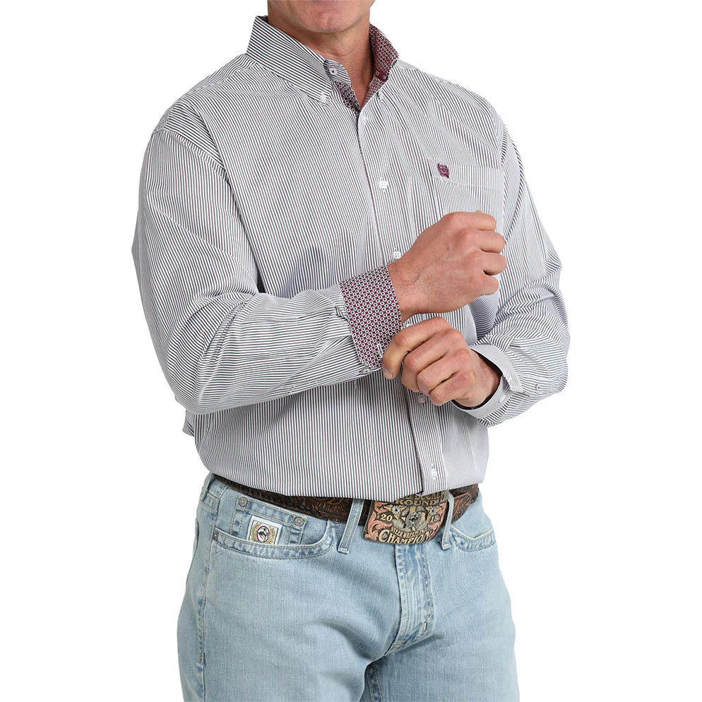 Cinch Men's White Stripe Long Sleeve Shirt MTW1106107