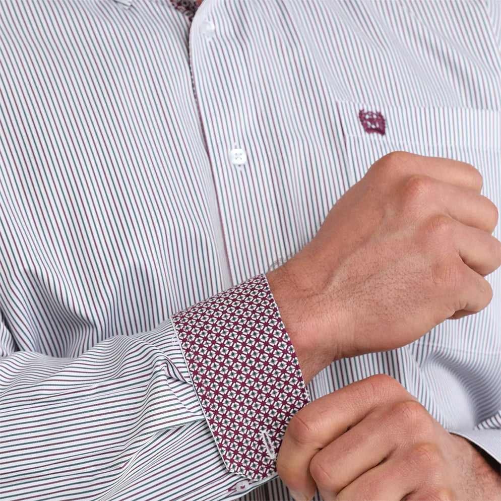 Cinch Men's White Stripe Long Sleeve Shirt MTW1106107