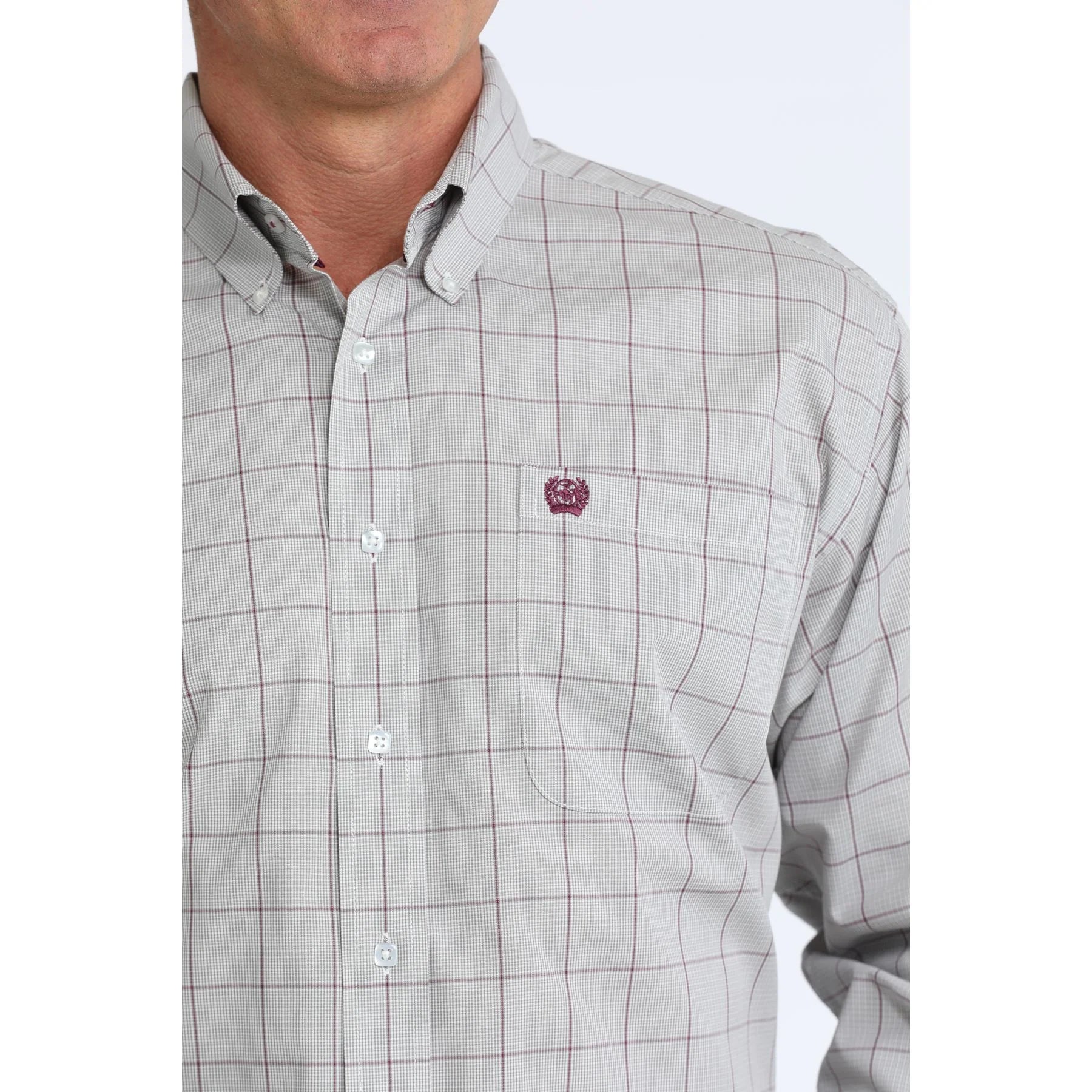 Men's Cinch Long Sleeve Gray Plaid Button Down Shirt MTW1106111