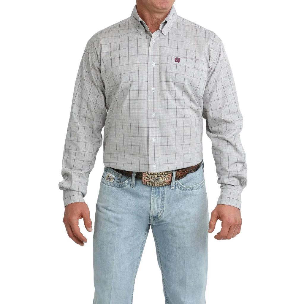 Men's Cinch Long Sleeve Gray Plaid Button Down Shirt MTW1106111