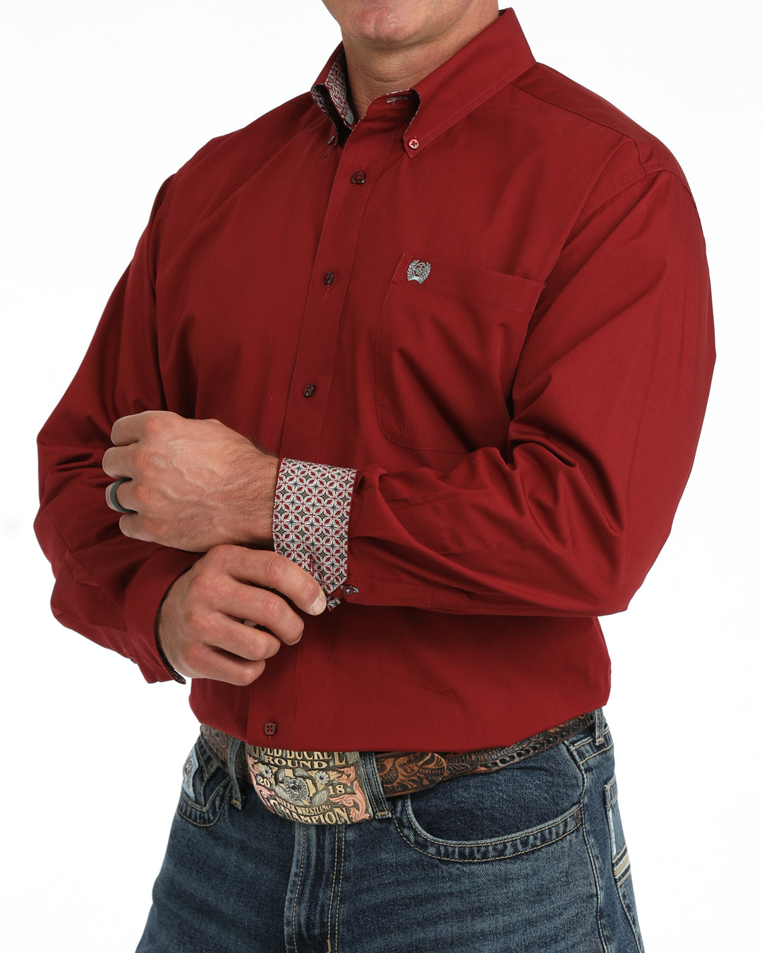 Cinch Men's Solid Burgundy Classic Fit Long Sleeve Button Down Shirt MTW1106139